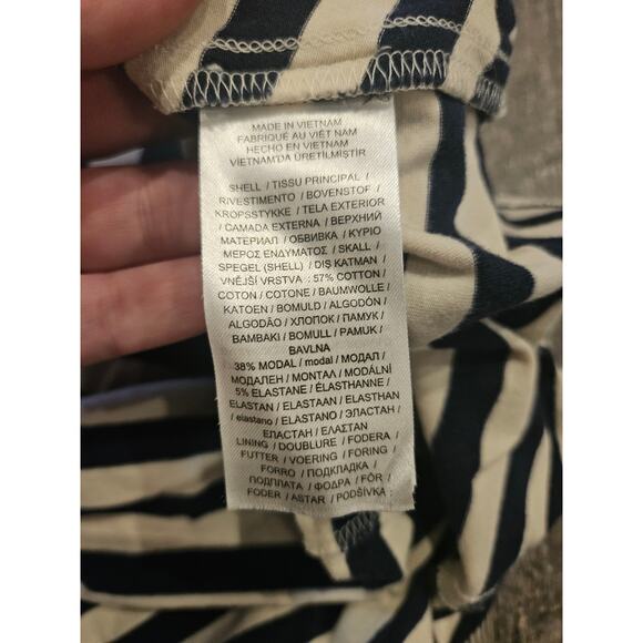 lauren ralph lauren sleeveless Maxi Dress 8 Medium Large navy stripe shelf bra - Picture 8 of 10